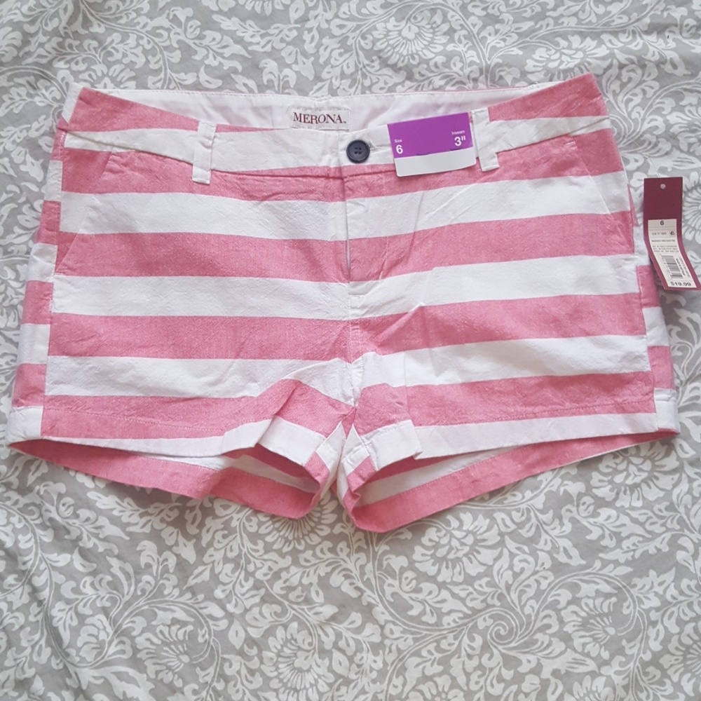 New Merona Pink Stripe Nautical Shorts Pockets